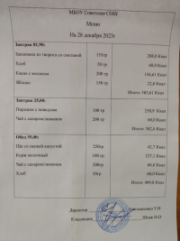 Меню 28 декабря 2023